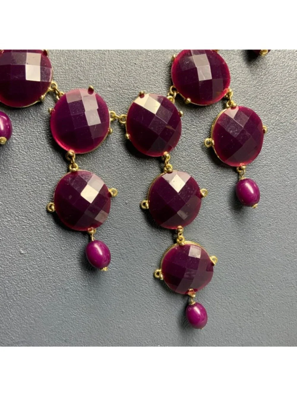 Statement Necklace Earrings 20 In Purple Gold Faceted Beads Plum Dangle Pierced